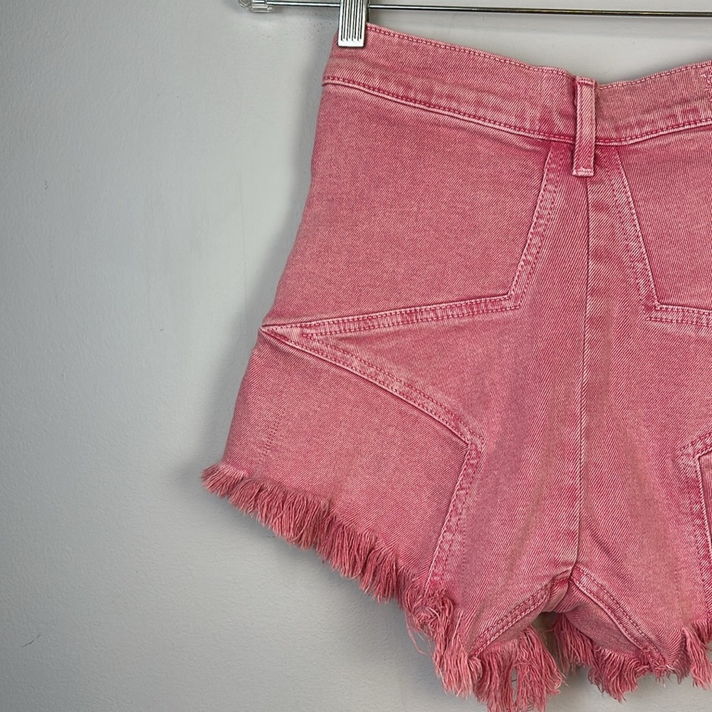 REVICE High Rise Pink Jean Short Frayed Hem Size 28 Cotton Stretch Star Back USA - Picture 12 of 16